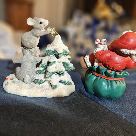 Christmas figurines, Total 2. Mouse figurine and Santa Claus with bag of toys. - Picture 3 of 8
